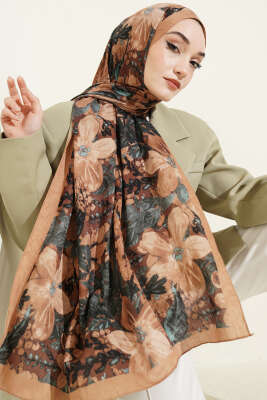 Dijital Baskılı Floral Bambu Şal Camel - Yılın Fırsatı