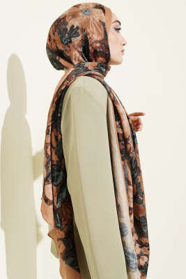 Dijital Baskılı Floral Bambu Şal Camel - Yılın Fırsatı