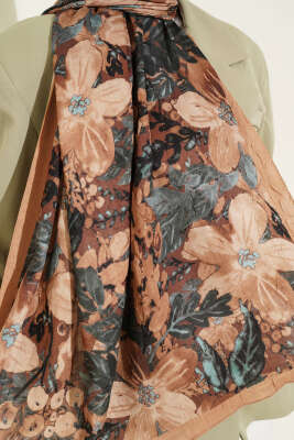 Dijital Baskılı Floral Bambu Şal Camel - Yılın Fırsatı