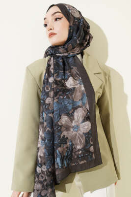 Dijital Baskılı Floral Bambu Şal Füme 