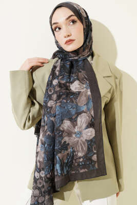 Dijital Baskılı Floral Bambu Şal Füme - Yılın Fırsatı
