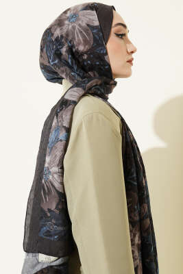 Dijital Baskılı Floral Bambu Şal Füme - Yılın Fırsatı