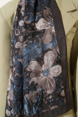 Dijital Baskılı Floral Bambu Şal Füme - Yılın Fırsatı