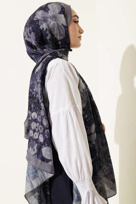 Dijital Baskılı Floral Bambu Şal Gri - Başörtüsü