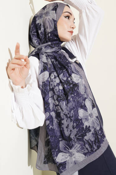 Dijital Baskılı Floral Bambu Şal Gri - Yılın Fırsatı
