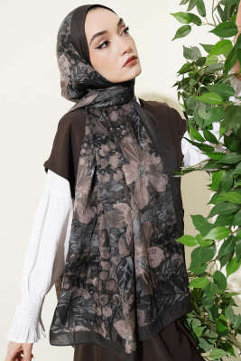 Dijital Baskılı Floral Bambu Şal Haki - Başörtüsü