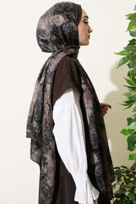 Dijital Baskılı Floral Bambu Şal Haki - Başörtüsü