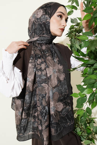 Dijital Baskılı Floral Bambu Şal Haki - Yılın Fırsatı