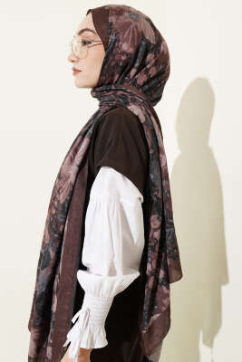 Dijital Baskılı Floral Bambu Şal Kahve - Başörtüsü