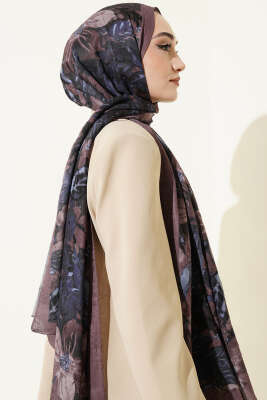 Dijital Baskılı Floral Bambu Şal Soft Kahve - Başörtüsü
