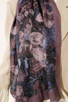 Dijital Baskılı Floral Bambu Şal Soft Kahve - Başörtüsü
