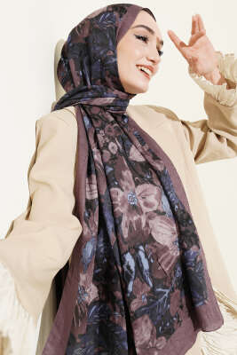 Dijital Baskılı Floral Bambu Şal Soft Kahve 