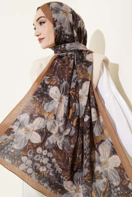 Dijital Baskılı Floral Bambu Şal Yağ Yeşili - Başörtüsü