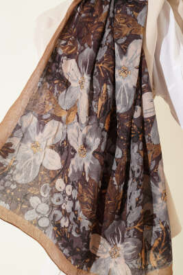 Dijital Baskılı Floral Bambu Şal Yağ Yeşili - Başörtüsü