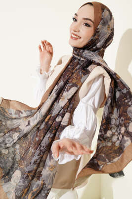 Dijital Baskılı Floral Bambu Şal Yağ Yeşili 