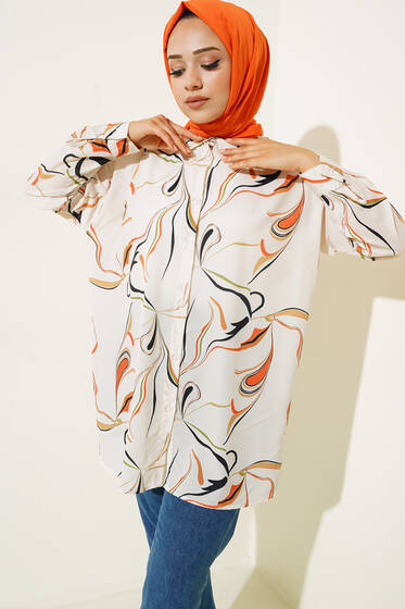 Dijital Baskılı Gömlek Bej - Gömlek