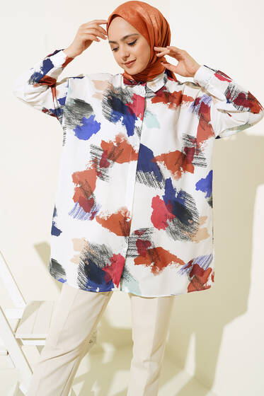 Dijital Baskılı Gömlek Ekru - Gömlek