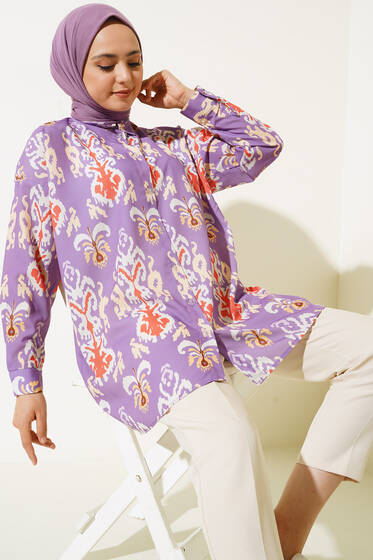 Dijital Baskılı Gömlek Lila - Gömlek