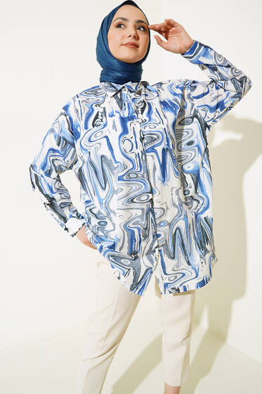Dijital Baskılı Gömlek Mavi - ÇOK SATANLAR