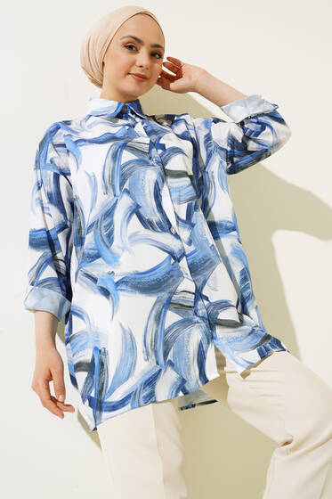 Dijital Baskılı Gömlek Saks - ÇOK SATANLAR