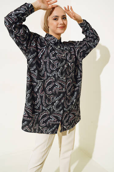 Dijital Baskılı Gömlek Siyah - ÇOK SATANLAR