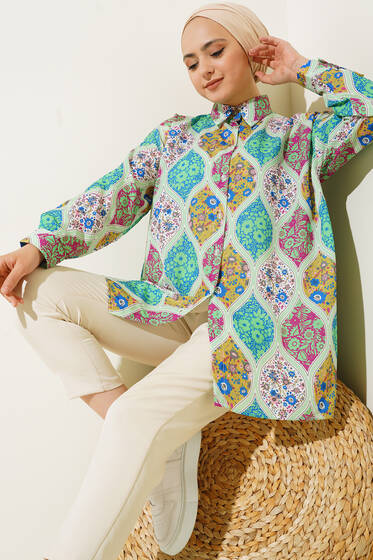 Dijital Baskılı Gömlek Yeşil - ÇOK SATANLAR