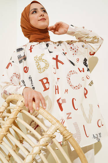Dijital Baskılı Karma Gömlek Bej - Gömlek