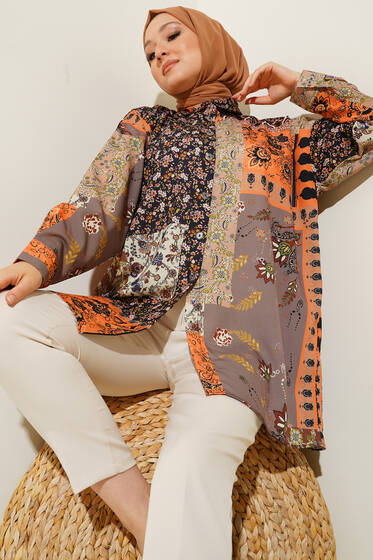 Dijital Baskılı Karma Gömlek Hardal - Gömlek