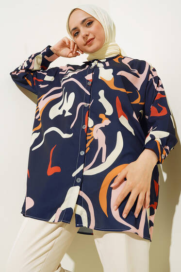 Dijital Baskılı Karma Gömlek Lacivert - Gömlek