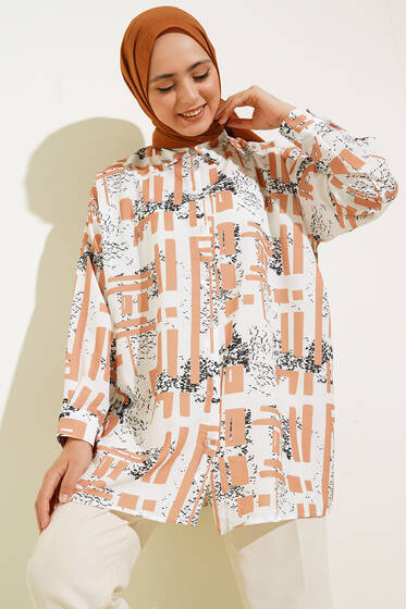 Dijital Baskılı Karma Gömlek Latte - Gömlek