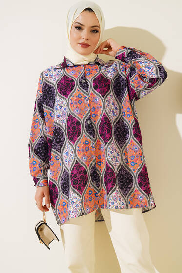 Dijital Baskılı Karma Gömlek Mor - ÇOK SATANLAR