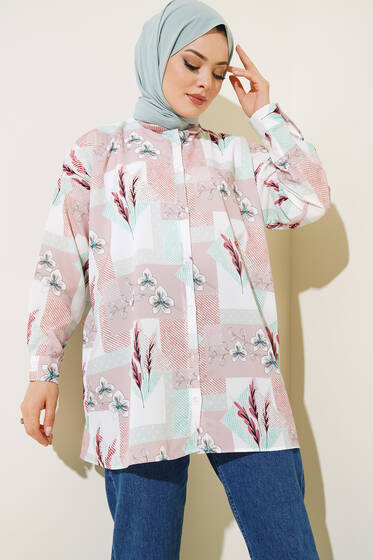 Dijital Baskılı Karma Gömlek Pudra - ÇOK SATANLAR