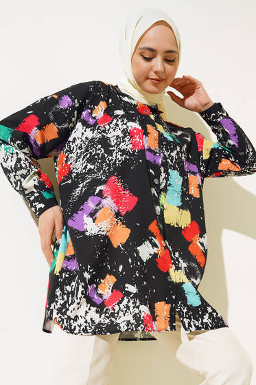 Dijital Baskılı Karma Gömlek Siyah - Gömlek