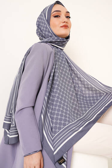 Dijital Baskılı Medine Şal Füme - Black&White