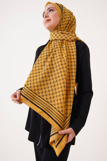 Dijital Baskılı Medine Şal Hardal - Black&White