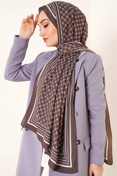 Dijital Baskılı Medine Şal Kestane - Black&White