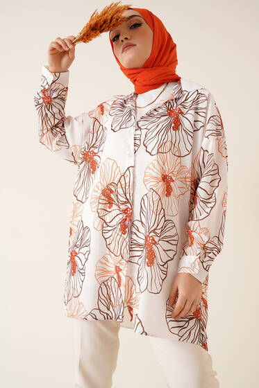 Dijital Baskılı Otantik Desen Gömlek Bej - Gömlek