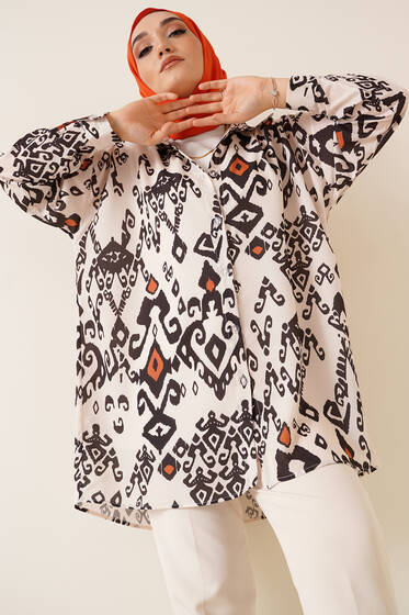 Dijital Baskılı Otantik Desen Gömlek Siyah - Gömlek