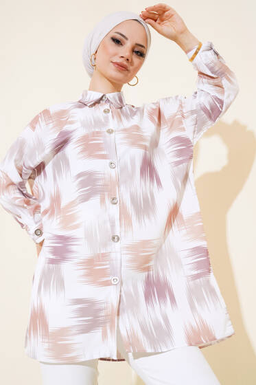 Dijital Baskılı Salaş Gömlek Latte - Gömlek