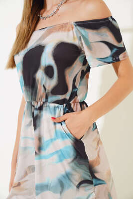 Dijital Baskılı Şort Tulum Bej - Kadın Giyim Modelleri