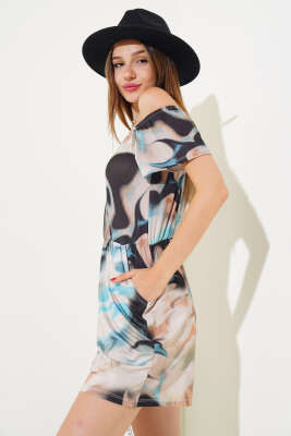 Dijital Baskılı Şort Tulum Bej - Kadın Giyim Modelleri