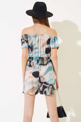 Dijital Baskılı Şort Tulum Bej - Kadın Giyim Modelleri