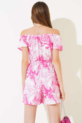 Dijital Baskılı Şort Tulum Fuşya - Kadın Giyim Modelleri