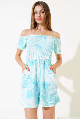 Dijital Baskılı Şort Tulum Mint - Kadın Giyim Modelleri