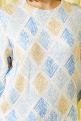 Dijital Baskılı Triko Kazak Bej - Kadın Giyim Modelleri