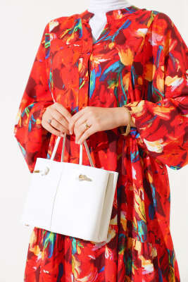 Dijital Dokuma Viskon Elbise Alizarin - Elbise