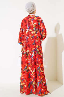 Dijital Dokuma Viskon Elbise Alizarin - Elbise