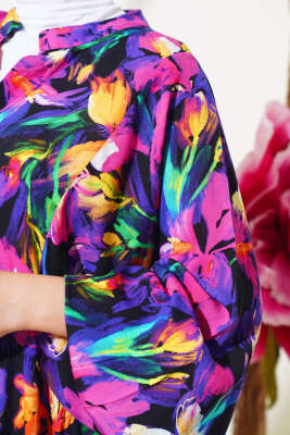 Dijital Dokuma Viskon Elbise Menekşe - Elbise