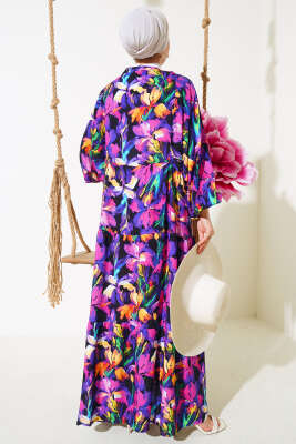 Dijital Dokuma Viskon Elbise Menekşe - Elbise