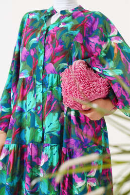 Dijital Dokuma Viskon Elbise Yeşil - Elbise